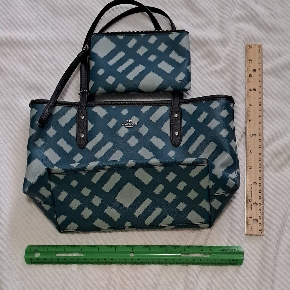 Coach Teal and Black Patterned Tote Set